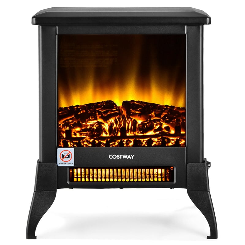 18" Electric Fireplace Stove Freestanding Stove Heater 1400W with Realistic 3D Flame Effect, Adjustable Temp, Overheat Protection