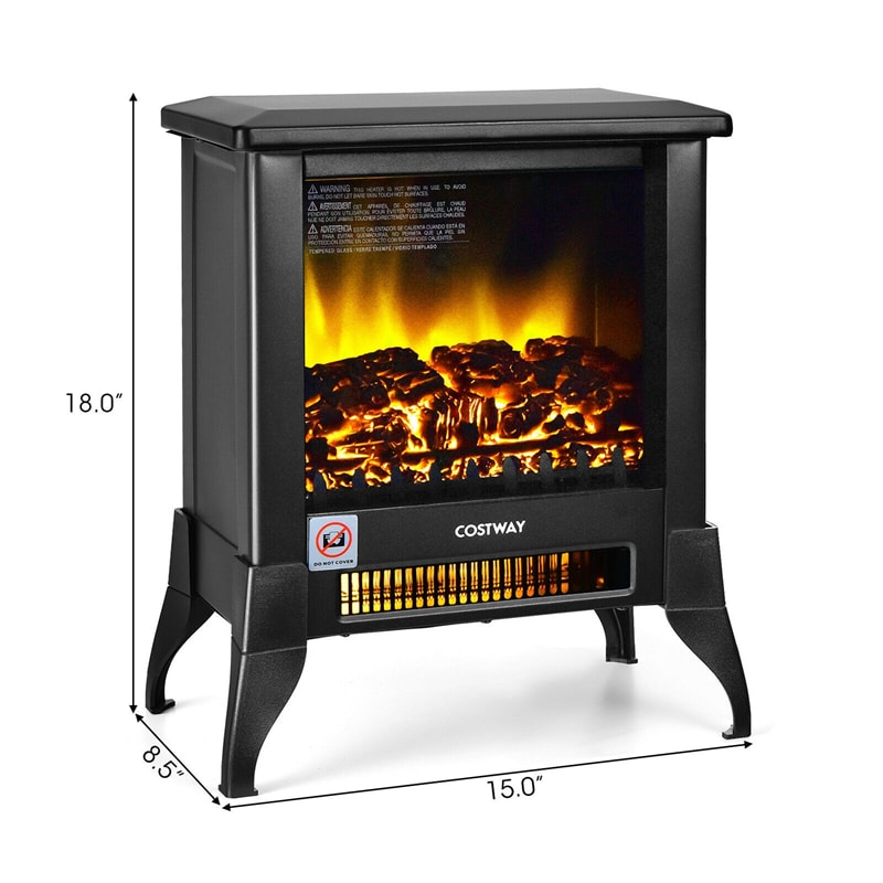 18" Electric Fireplace Stove Freestanding Stove Heater 1400W with Realistic 3D Flame Effect, Adjustable Temp, Overheat Protection