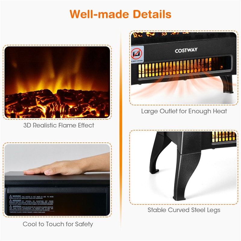 18" Electric Fireplace Stove Freestanding Stove Heater 1400W with Realistic 3D Flame Effect, Adjustable Temp, Overheat Protection