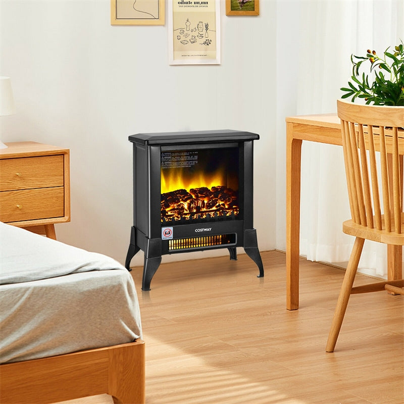 18" Electric Fireplace Stove Freestanding Stove Heater 1400W with Realistic 3D Flame Effect, Adjustable Temp, Overheat Protection