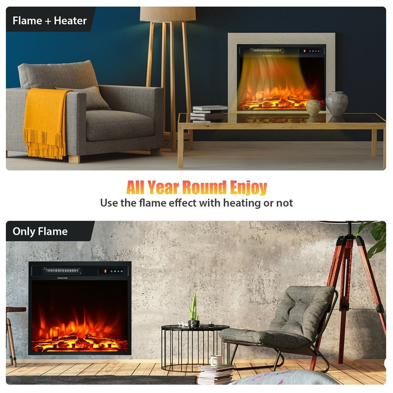 18" Electric Fireplace Insert 1500W Recessed Fireplace Stove Heater with Remote Control