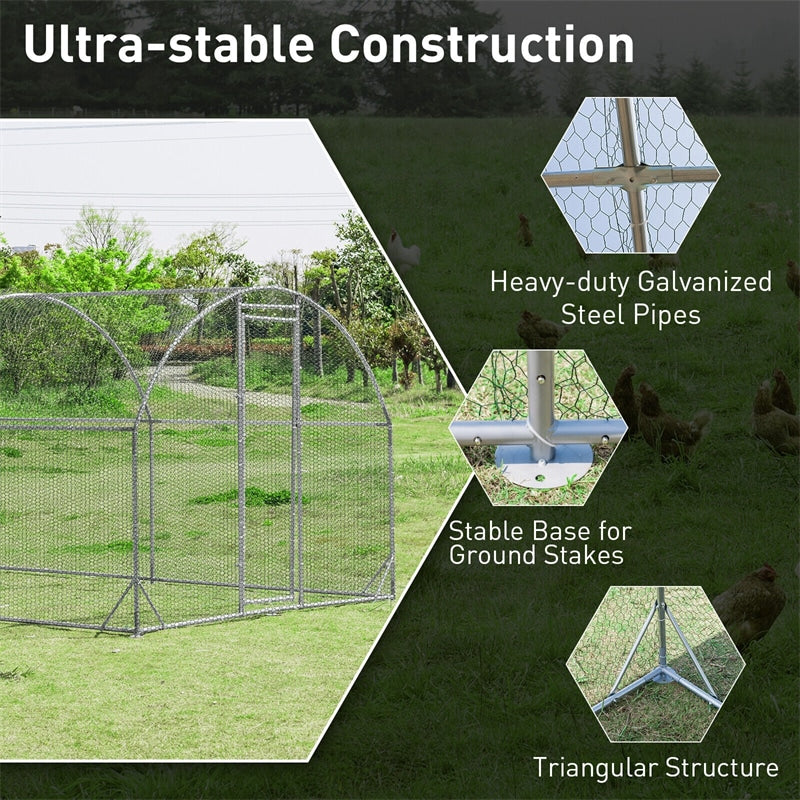 19ft Large Metal Chicken Coop Animal Chicken Run Galvanized Walk-in Poultry Cage with Waterproof & Sun Protection Cover