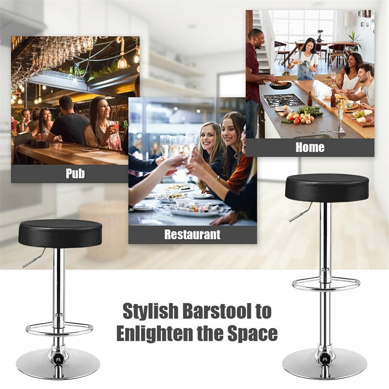 Swivel Bar Stool Adjustable Modern Backless Round Barstool PU Leather Armless Bar Chair with Chrome Footrest, Metal Frame for Kitchen Dining