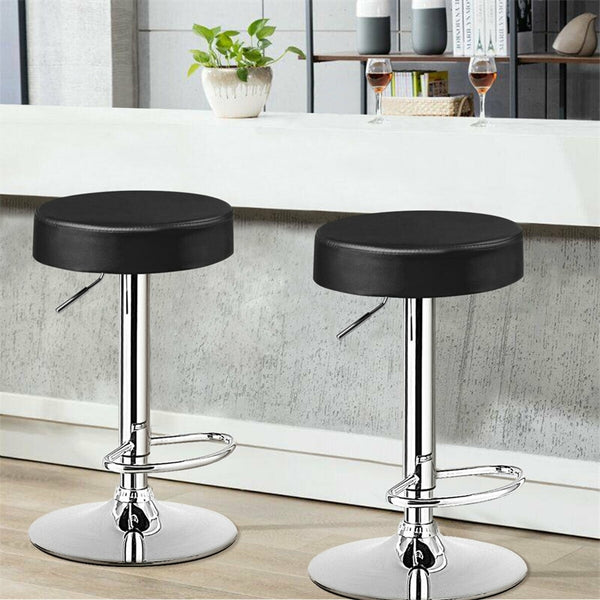 Swivel Bar Stool, Adjustable Modern Backless Round Barstool PU Leather Armless Bar Chair with Chrome Footrest, Metal Frame for Kitchen Dining