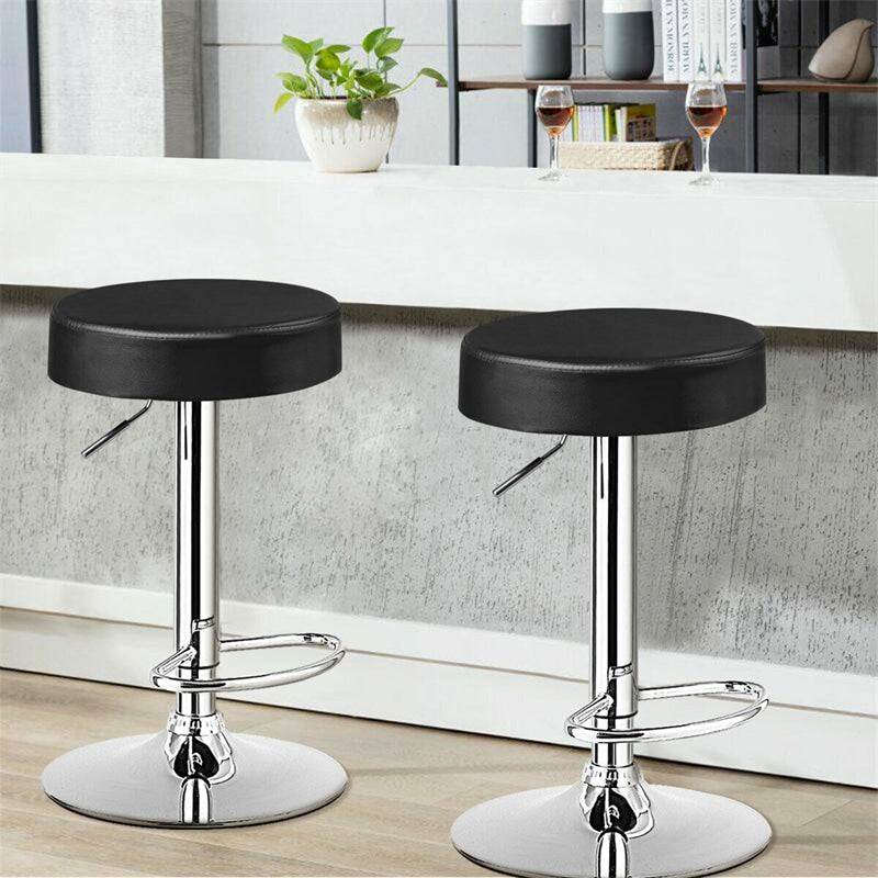 Swivel Bar Stool Adjustable Modern Backless Round Barstool PU Leather Armless Bar Chair with Chrome Footrest, Metal Frame for Kitchen Dining