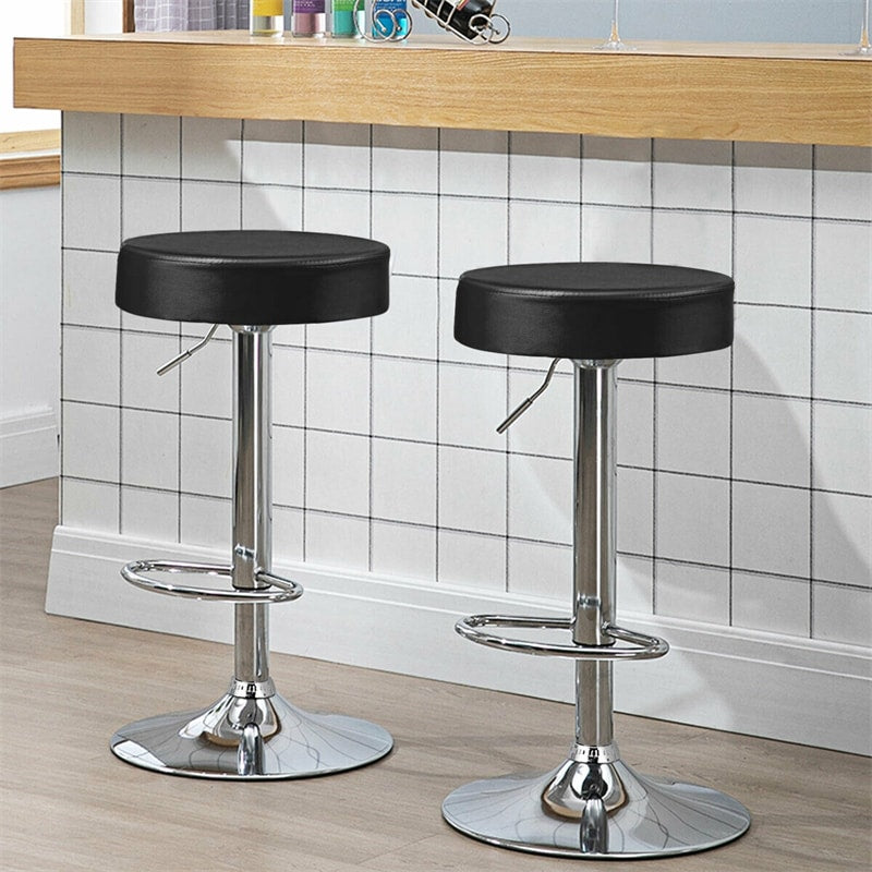 Swivel Bar Stool Adjustable Modern Backless Round Barstool PU Leather Armless Bar Chair with Chrome Footrest, Metal Frame for Kitchen Dining