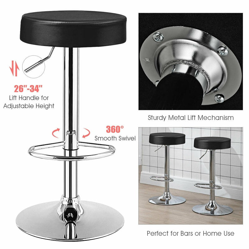 Swivel Bar Stool, Adjustable Modern Backless Round Barstool PU Leather Armless Bar Chair with Chrome Footrest, Metal Frame for Kitchen Dining