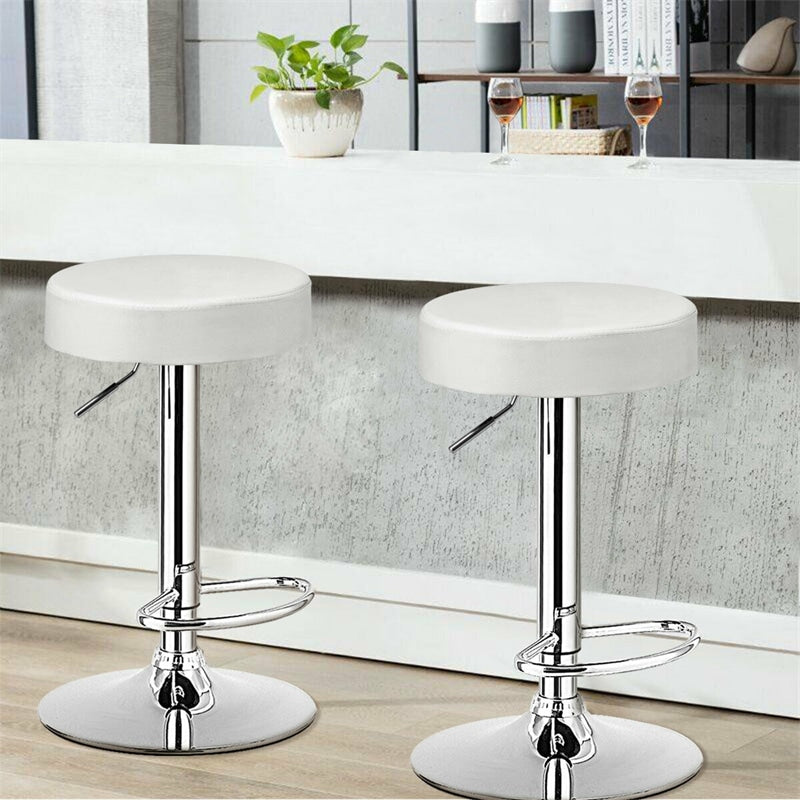 Swivel Bar Stool, Adjustable Modern Backless Round Barstool PU Leather Armless Bar Chair with Chrome Footrest, Metal Frame for Kitchen Dining