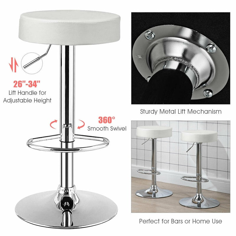 Swivel Bar Stool Adjustable Modern Backless Round Barstool PU Leather Armless Bar Chair with Chrome Footrest, Metal Frame for Kitchen Dining