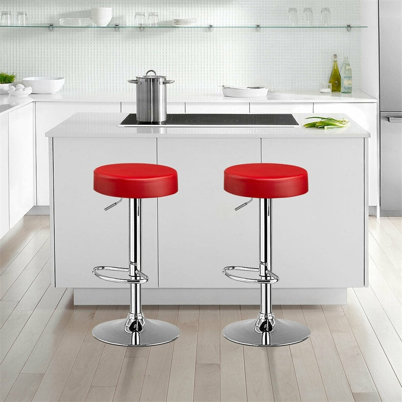 Swivel Bar Stool, Adjustable Modern Backless Round Barstool PU Leather Armless Bar Chair with Chrome Footrest, Metal Frame for Kitchen Dining