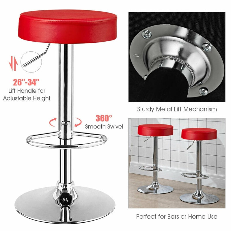 Swivel Bar Stool, Adjustable Modern Backless Round Barstool PU Leather Armless Bar Chair with Chrome Footrest, Metal Frame for Kitchen Dining