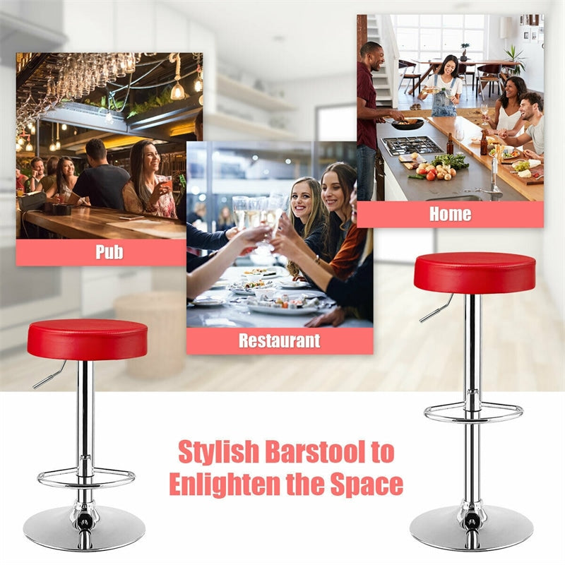 Swivel Bar Stool, Adjustable Modern Backless Round Barstool PU Leather Armless Bar Chair with Chrome Footrest, Metal Frame for Kitchen Dining