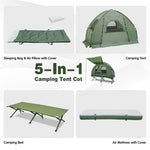 5-in-1 Tent Cot 1-2 Person Portable Camping Tent Combo Off-Ground Elevated Folding Cot Tent with Awning, Air Mattress, Sleeping Bag & Carrying Bag