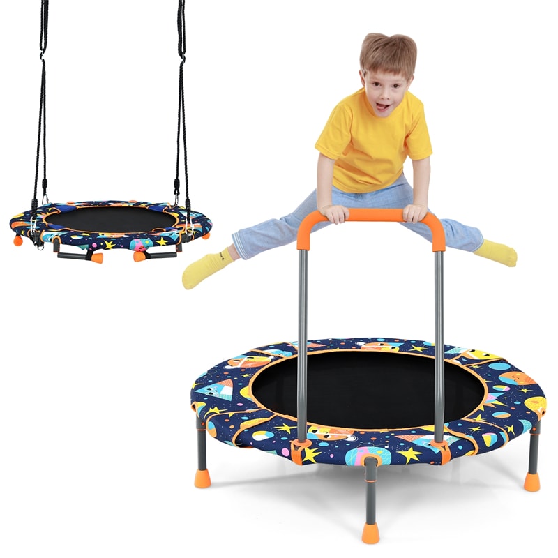 2-In-1 Convertible Saucer Tree Swing & Trampoline Set Kids Trampoline with Removable Handrail