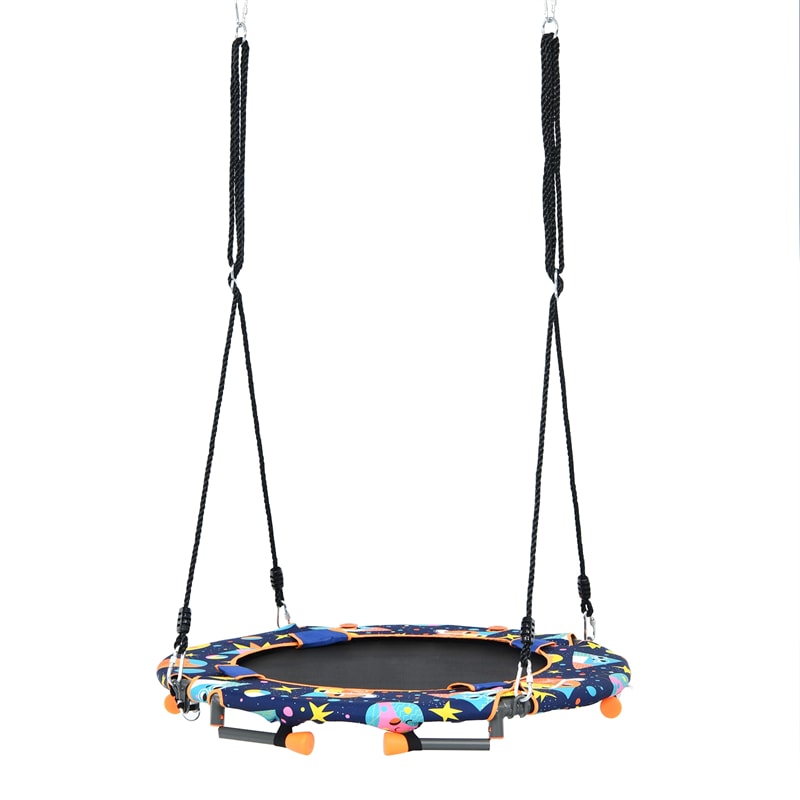 2-In-1 Convertible Saucer Tree Swing & Trampoline Set Kids Trampoline with Removable Handrail