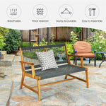 2-Person Patio Acacia Wood Bench Outdoor Loveseat Chair Garden Rope Bench for Balcony Porch