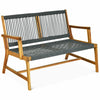 2-Person Patio Acacia Wood Bench Outdoor Loveseat Chair Garden Rope Bench for Balcony Porch