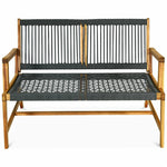 2-Person Patio Acacia Wood Bench Outdoor Loveseat Chair Garden Rope Bench for Balcony Porch