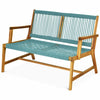 2-Person Patio Acacia Wood Bench Outdoor Loveseat Chair Garden Rope Bench for Balcony Porch