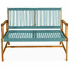 2-Person Patio Acacia Wood Bench Outdoor Loveseat Chair Garden Rope Bench for Balcony Porch