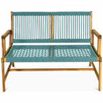 2-Person Patio Acacia Wood Bench Outdoor Loveseat Chair Garden Rope Bench for Balcony Porch