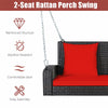 2-Person Outdoor Wicker Hanging Porch Swing Bench with Seat & Back Cushions