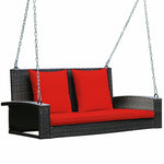 2-Person Outdoor Wicker Hanging Porch Swing Bench with Seat & Back Cushions