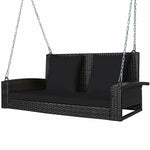 2-Person Outdoor Wicker Hanging Porch Swing Bench with Seat & Back Cushions