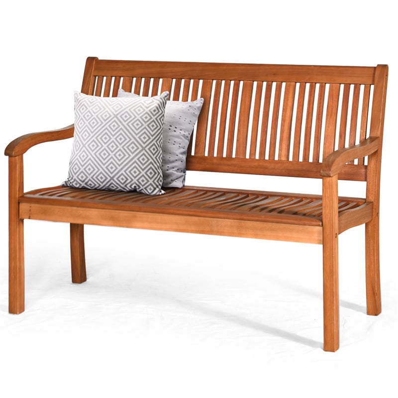 2-Person Solid Wood Garden Bench Outdoor Bench with Curved Backrest & Wide Armrest