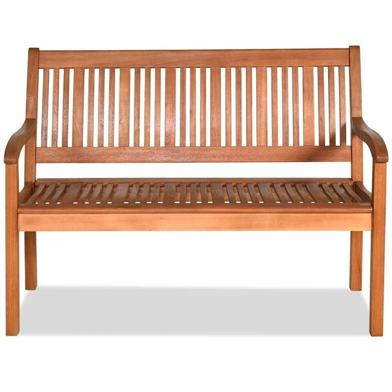 2-Person Solid Wood Garden Bench Outdoor Bench with Curved Backrest & Wide Armrest