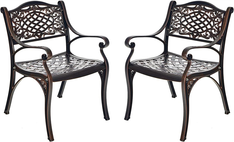 2 Pieces Cast Aluminum Bistro Chairs, All-Weather Outdoor Dining Chairs with Armrests & Curved Seats, Patio Armchairs for Garden, Poolside & Backyard