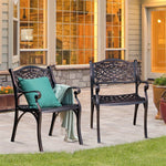 2 Pieces Cast Aluminum Bistro Chairs, All-Weather Outdoor Dining Chairs with Armrests & Curved Seats, Patio Armchairs for Garden, Poolside & Backyard