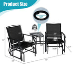 Bestoutdor Double Glider Chairs with Glass Table & Umbrella Hole, Steel Frame Patio 2-Person Rocking Chairs Breathable Fabric