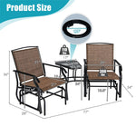 Bestoutdor Double Glider Chairs with Glass Table & Umbrella Hole, Steel Frame Patio 2-Person Rocking Chairs Breathable Fabric