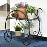 2-Tier Parisian Style Metal Garden Plant Stand with 4 Decorative Wheels - Bestoutdor