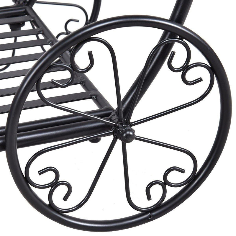 2-Tier Parisian Style Metal Garden Plant Stand with 4 Decorative Wheels - Bestoutdor