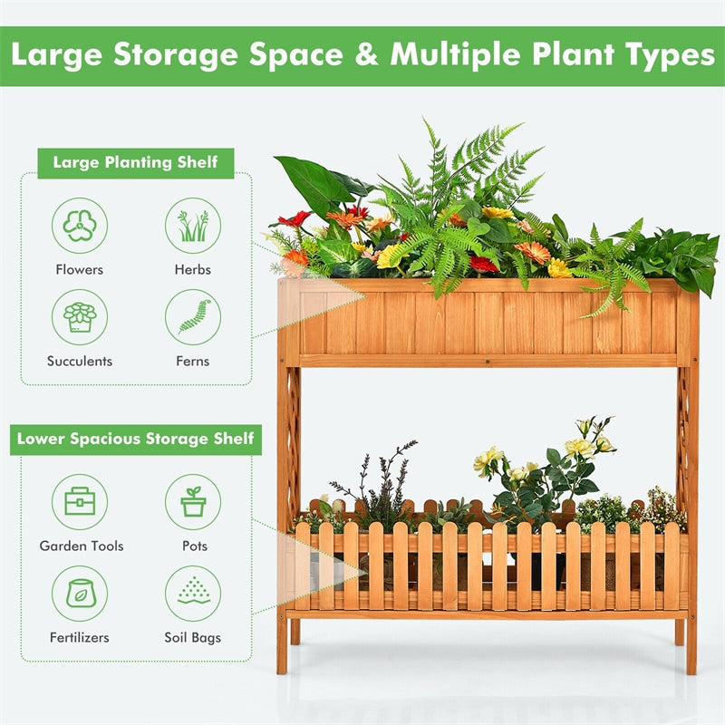 2-Tier Wood Raised Garden Bed Elevated Planter Box for Vegetable Flower Herb