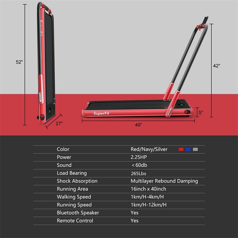 2-in-1 Folding Treadmill Under Desk Treadmill Electric Walking Machine with LED Display, APP & Remote Control