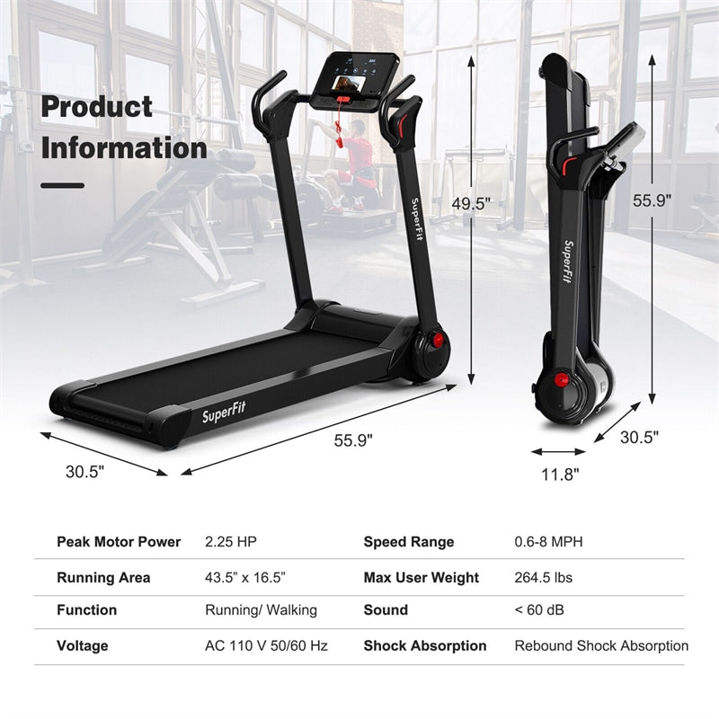 2.25HP Electric Folding Treadmill Motorized Running Machine with LED Display & Bluetooth Speaker APP Control