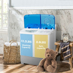 Portable Washing Machine 2-in-1 Mini Compact Twin Tub Laundry Washer Spin Dryer Combo 22LBS Capacity with Timer Control