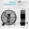 24" High-Velocity Industrial Drum Fan 3-Speed Portable Heavy-Duty Fan with Aluminum Blades & Built-in Wheels