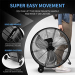 24" High-Velocity Industrial Drum Fan 3-Speed Portable Heavy-Duty Fan with Aluminum Blades & Built-in Wheels