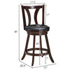 24" Swivel Bar Stools Set of 2 Counter Height Bar Stools with Leather Padded Seat & Solid Rubber Wood Legs, High Back Dining Chairs for Pub Kitchen