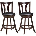 24" Swivel Bar Stools Set of 2 Counter Height Bar Stools with Leather Padded Seat & Solid Rubber Wood Legs, High Back Dining Chairs for Pub Kitchen