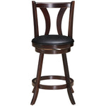 24" Swivel Bar Stools Set of 2 Counter Height Bar Stools with Leather Padded Seat & Solid Rubber Wood Legs, High Back Dining Chairs for Pub Kitchen