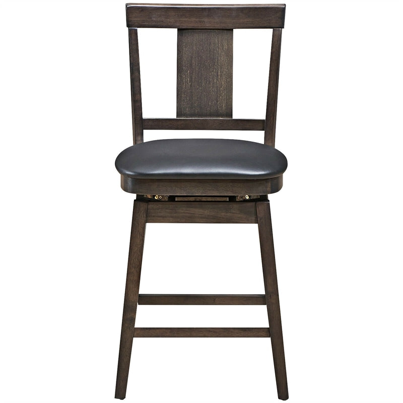 Wooden Swivel Bar Stool 24" Counter Height Dining Chair with Leather Padded Seat & Rubber Wood Legs, Upholstered Bar Stool for Dining Living Room