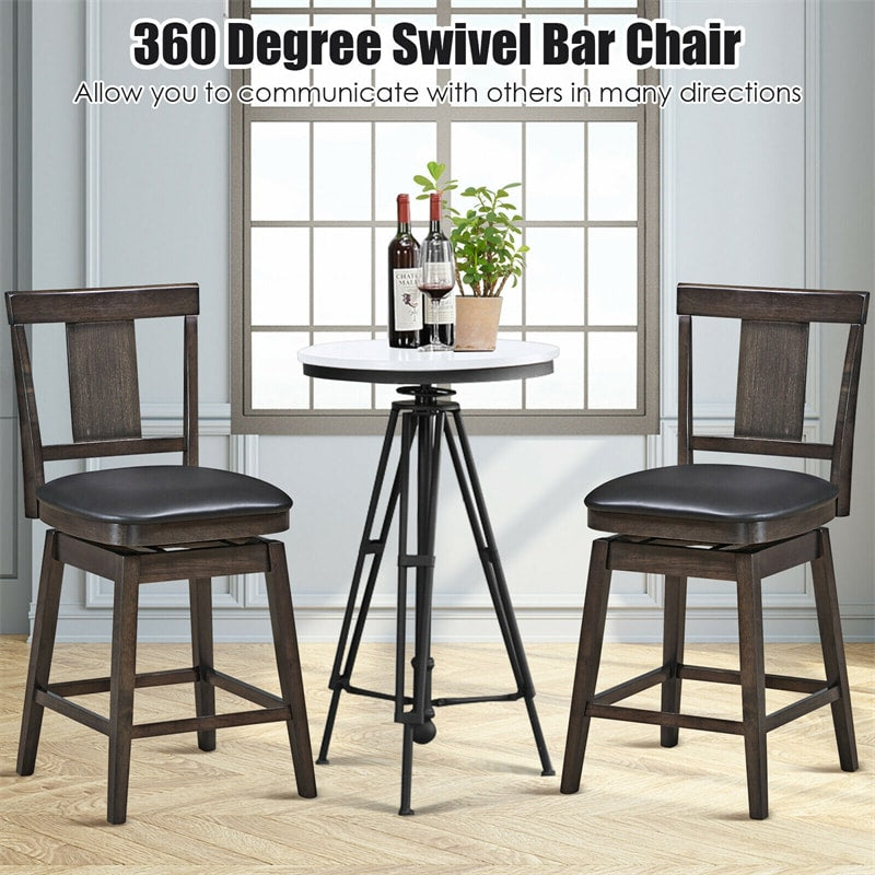 Wooden Swivel Bar Stool 24" Counter Height Dining Chair with Leather Padded Seat & Rubber Wood Legs, Upholstered Bar Stool for Dining Living Room