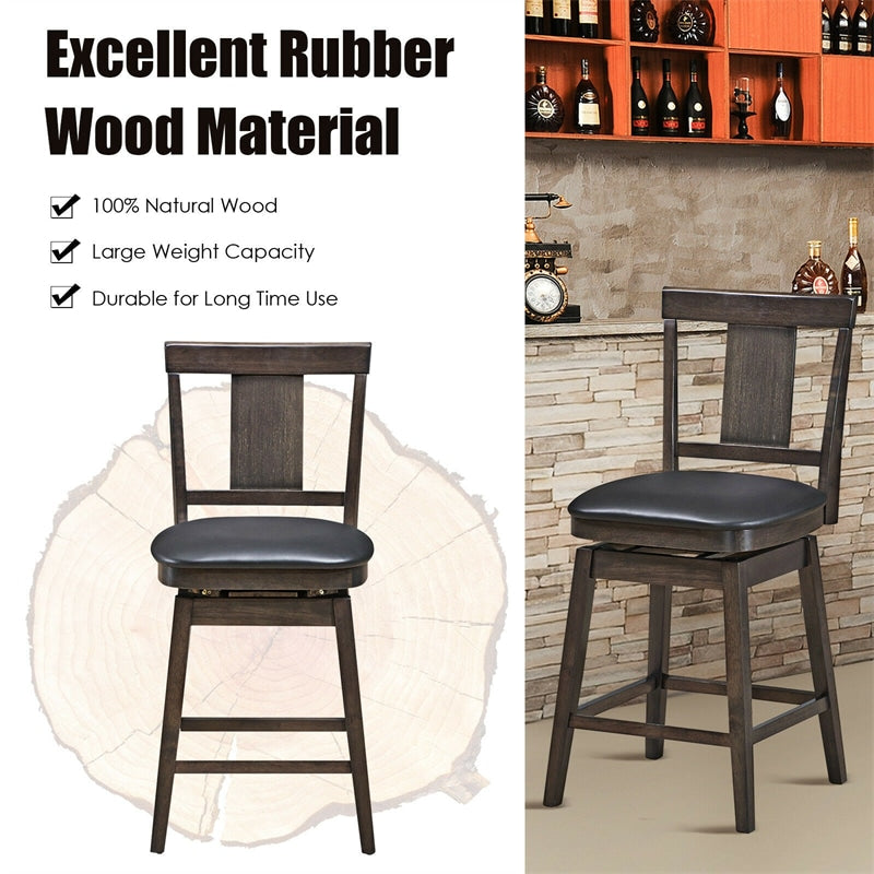 Wooden Swivel Bar Stool 24" Counter Height Dining Chair with Leather Padded Seat & Rubber Wood Legs, Upholstered Bar Stool for Dining Living Room