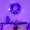 24" Black Halloween Wreath PreLit Artificial Christmas Wreath with 35 Purple LED Lights & Built-in Waterproof Timer for Outdoor Indoor Party Decor