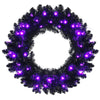 24" Black Halloween Wreath PreLit Artificial Christmas Wreath with 35 Purple LED Lights & Built-in Waterproof Timer for Outdoor Indoor Party Decor